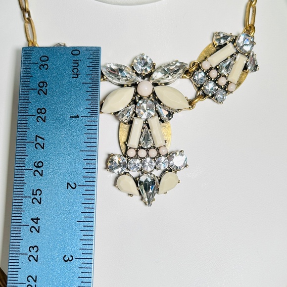 J CREW Art Deco Antique Gold & Cream, Bib Necklace, Rhinestones - Picture 10 of 12